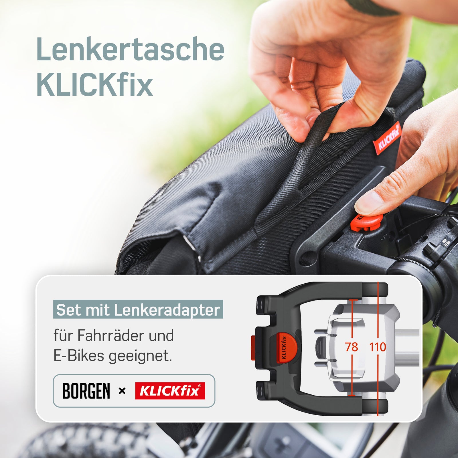 Borgen Lenkertasche mit KLICKFix Adapter – Lenkertasche für das Fahrrad
