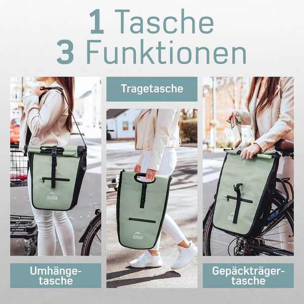 Grüne Fahrradtasche hinten für den Gepäckträger