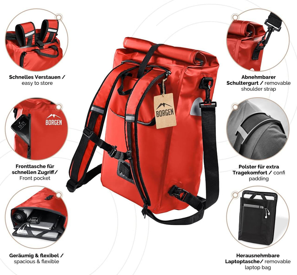 Gepäckträgertasche Fahrrad – Fahrradrucksack rot –